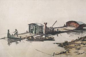 Zádor István (1882-1963): Halász, 1931. Színezett rézkarc, papír, jelzett. 24×33 cm. Üvegezett faker...