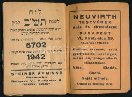 1941-1942 Izraelita zsebnaptár, Steiner Árminné Könyvkereskedése