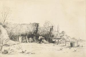 Boldizsár István (1897-1984): Hanyag szomszéd udvara. Rézkarc, papír, jelzett, lapszéli apró foltokk...