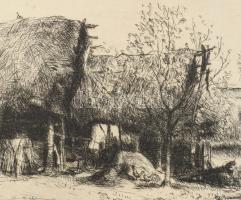 Boldizsár István (1897-1984): Hanyag szomszéd udvara. Rézkarc, papír, jelzett, lapszéli apró foltokk...