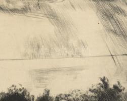 Iván Szilárd (1912-1988): Napsütés a Balatonon. Rézkarc, papír, jelzett, kartonra kasírozva. 24,5x29...