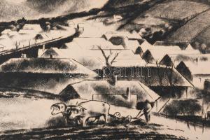 Kórusz József (1927-2010): Koratavasz. Rézkarc, papír, kartonra kasírozva, jelzett, lapszéli apró fo...