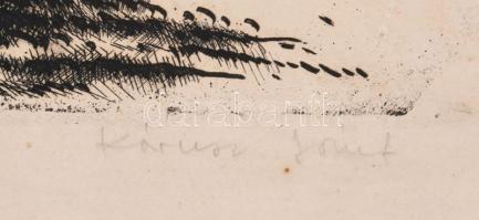 Kórusz József (1927-2010): Koratavasz. Rézkarc, papír, kartonra kasírozva, jelzett, lapszéli apró fo...