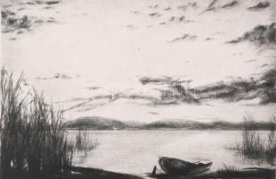 Szennik György (1923-2007): Balaton. Rézkarc, papír, jelzett. Kartonra kasírozva. Lapszéli elszíneződésekkel. 14×21 cm