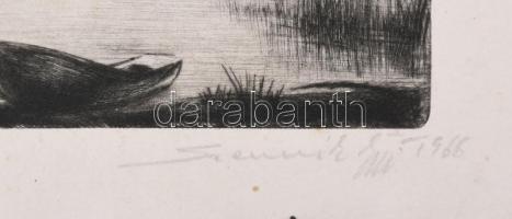 Szennik György (1923-2007): Balaton. Rézkarc, papír, jelzett. Kartonra kasírozva. Lapszéli elszínező...