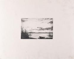 Szennik György (1923-2007): Balaton. Rézkarc, papír, jelzett. Kartonra kasírozva. Lapszéli elszínező...