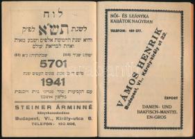 1940-1941 Izraelita zsebnaptár, Steiner Árminné Könyvkereskedése