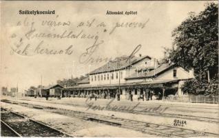 1912 Székelykocsárd, Kocsárd, Lunca Muresului; vasútállomás, vonat. Adler Arthur fényirdája (Szászváros) 1912. / railway station, train (EK)