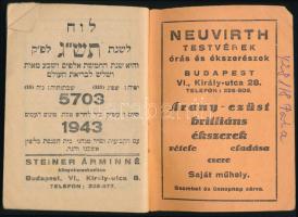 1942-1943 Izraelita zsebnaptár, Steiner Árminné Könyvkereskedése