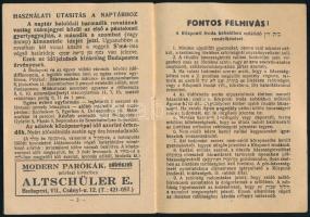 1949-1950 Izraelita zsebnaptár az 5710-i zsinagógai évre