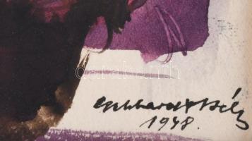 Gebhardt Béla (1901-1990): Kirándulók, 1948. Akvarell, papír, Jelzett. Paszpartuban, 21,5×30,5 cm