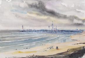 Gebhardt Béla (1901-1990): Ostende, 1958. Akvarell, papír, Jelzett. Papírra kasírozva, 19,5×28 cm