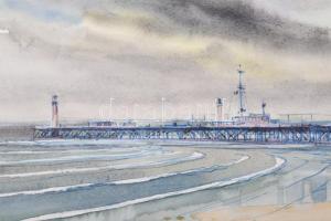 Gebhardt Béla (1901-1990): Ostende, 1958. Akvarell, papír, Jelzett. Papírra kasírozva, 19,5×28 cm