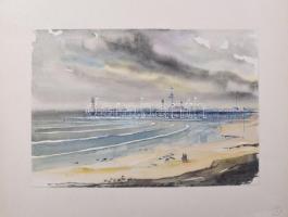 Gebhardt Béla (1901-1990): Ostende, 1958. Akvarell, papír, Jelzett. Papírra kasírozva, 19,5×28 cm