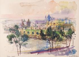 Gebhardt Béla (1901-1990): Prága, 1955. Akvarell, papír, Jelzett. Paszpartuban, 23×32 cm