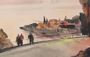 Gebhardt Béla (1901-1990): Tóparti hegylánc, 1943. Akvarell, papír, Jelzett. Paszpartuban, 24,5×31 c...