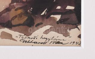 Gebhardt Béla (1901-1990): Tóparti hegylánc, 1943. Akvarell, papír, Jelzett. Paszpartuban, 24,5×31 c...