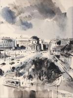 Gebhardt Béla (1901-1990): Varsó, 1955. Akvarell, papír, Jelzett. Paszpartuban, 29×21 cm