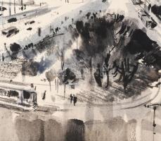 Gebhardt Béla (1901-1990): Varsó, 1955. Akvarell, papír, Jelzett. Paszpartuban, 29×21 cm