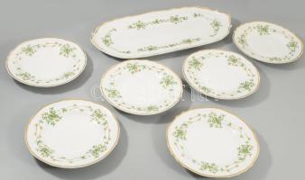 Hollóházi Erika mintás szendvicses készlet. Jelzett, teljes, kis kopással.