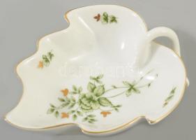 Hollóházi 3 részes asztali szett, bonbonier, gyertyatartó, levél alakú tálka, jelzett, hibátlan