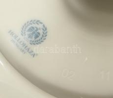 Hollóházi 3 részes asztali szett, bonbonier, gyertyatartó, levél alakú tálka, jelzett, hibátlan