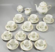 Hollóházi Erika mintás 6 személyes teás- és kávés készlet. Jelzett, teljes, kis kopással.