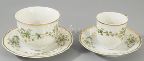 Hollóházi Erika mintás 6 személyes teás- és kávés készlet. Jelzett, teljes, kis kopással