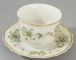 Hollóházi Erika mintás 6 személyes teás- és kávés készlet. Jelzett, teljes, kis kopással