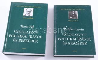 Millenniumi Magyar Történelem. Politikai gondolkodók sorozat 2 kötete: Bethlen István: Válogatott politikai írások és beszédek. Szerk. és az utószót írta: Romsiscs Ignác. + Teleki Pál: Válogatott politikai írások és beszédek. Szerk. és az utószót írta: Ablonczy Balázs. Bp.,2000., Osiris. Kiadói kartonált papírkötések, karcos borítókkal.