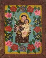 Mária a kisdeddel - festett üvegkép, 39x29 cm