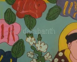 Mária a kisdeddel - festett üvegkép, 39x29 cm