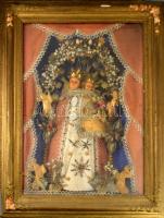 Antik nagyméretű apácamunka. Gazdag kidolgozású, sérült üveggel, sérült keretben, 90x70 cm /// KIZÁRÓLAG SZEMÉLYES ÁTVÉTEL, NEM POSTÁZZUK! / ONLY PERSONAL COLLECTION AT OUR OFFICE!