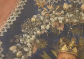 Antik nagyméretű apácamunka. Gazdag kidolgozású, sérült üveggel, sérült keretben, 90x70 cm /// KIZÁR...