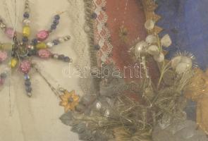 Antik nagyméretű apácamunka. Gazdag kidolgozású, sérült üveggel, sérült keretben, 90x70 cm /// KIZÁR...