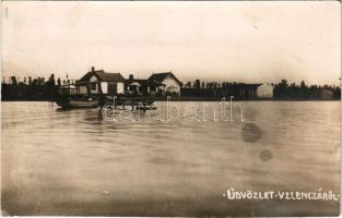 1928 Velence, Kisvelence; vízparti házak, csónakok. photo (vágott / cut)