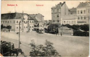 1909 Budapest II. Széna tér, Beck Lipót és fia üzlete, lovaskocsi. Bíró Pál (b)