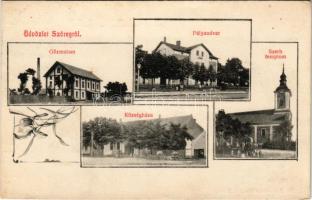 1914 Szőreg (Szeged); gőzmalom, pályaudvar, vasútállomás, szerb templom, községháza. Beck Antal kiadása. floral (EK)