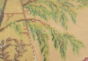 Régi képkeret, sérült, benne gobelin, 43x38 cm