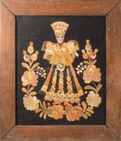 Régi fa képkeret, laza, benne hímzés, 53x46 cm