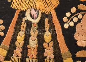 Régi fa képkeret, laza, benne hímzés, 53x46 cm