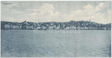 Mali Losinj, Lussinpiccolo; látkép. Remigio Mironi. 3-részes kihajtható panorámalap / general view, 3-tiled folding panoramacard