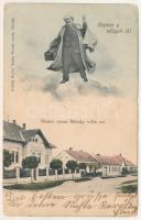 1906 Nagyszentmihály, Németszentmihály, Grosspetersdorf; villasor, Röptén a világon át! montázs szálló úriemberrel. Schey Samu kiadása / villas, montage with flying gentleman (EB)