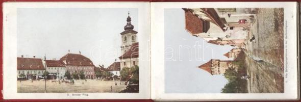 cca 1910 Hermannstadt und Umgebung leporelló, feliratozott színes képekkel, 15 db kép, kettőn törésn...