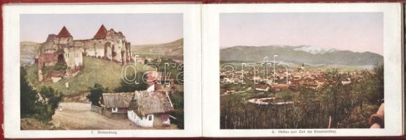 cca 1910 Hermannstadt und Umgebung leporelló, feliratozott színes képekkel, 15 db kép, kettőn törésn...