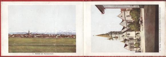 cca 1910 Hermannstadt und Umgebung leporelló, feliratozott színes képekkel, 15 db kép, kettőn törésn...