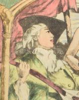 Olvashatatlan jelzéssel: Szerelmes dal Velencében. Színezett rézkarc, papír, jelzett. Lapszéli apró ...