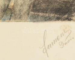 Olvashatatlan jelzéssel: Szerelmes dal Velencében. Színezett rézkarc, papír, jelzett. Lapszéli apró ...