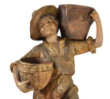 cca 1885-1910 Johann Maresch Fiú kosárral ás korsóval, Lány kosárral és korsóval szoborpár. Terv: Au...