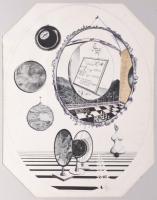 Jelzés nélkül: A végtelenség képtelensége, 1977. Vegyes technika, kollázs, papír. Apró foltokkal. Paszpartuban. 47×37 cm